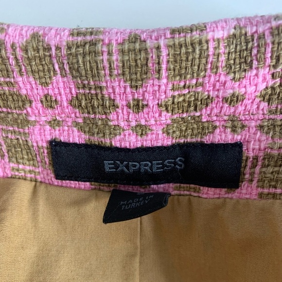 Express Pink & Brown Cropped Tweed Work Blazer Size 8 - Picture 12 of 13